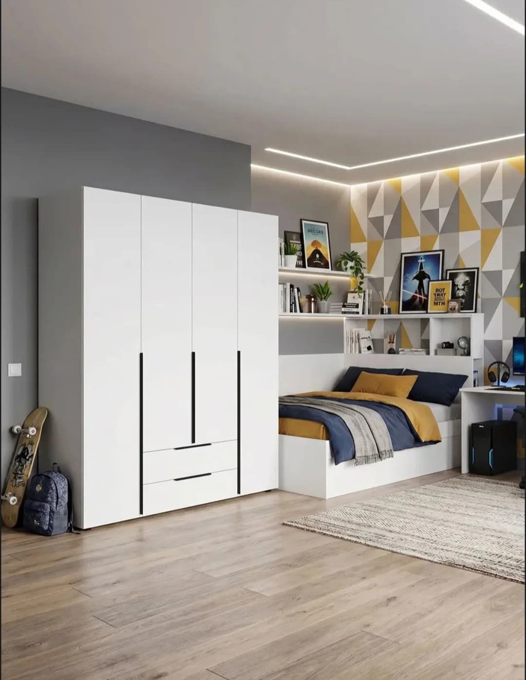 Döşəməüstü dolab SO 00109, laminat, ağ, 203x180x50 sm — image 3