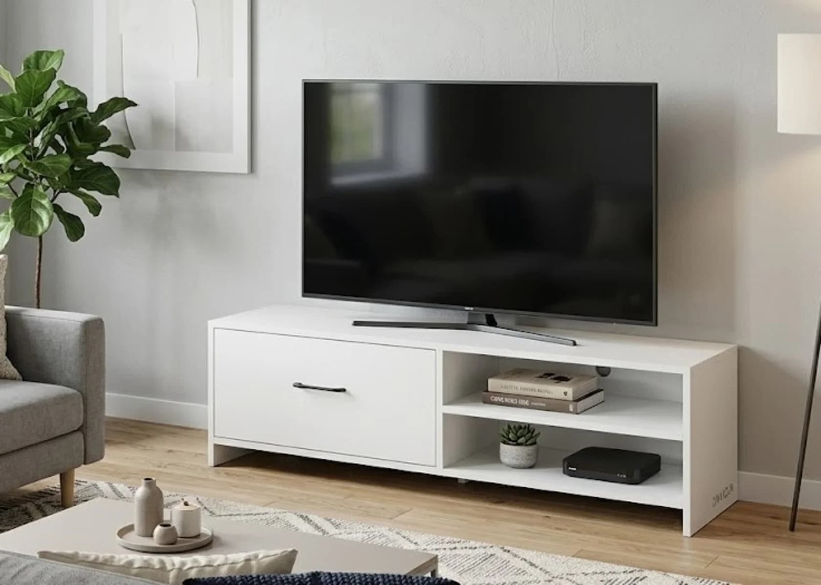 TV üçün tumba MB 12, laminat, ağ, 135x40x35 sm