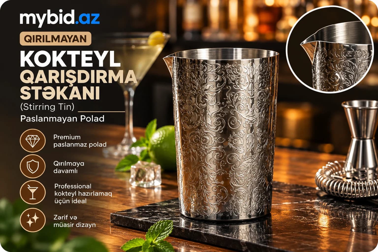 Qırılmayan Kokteyl Qarışdırma Stəkanı (Stirring Tin) – Paslanmayan Polad