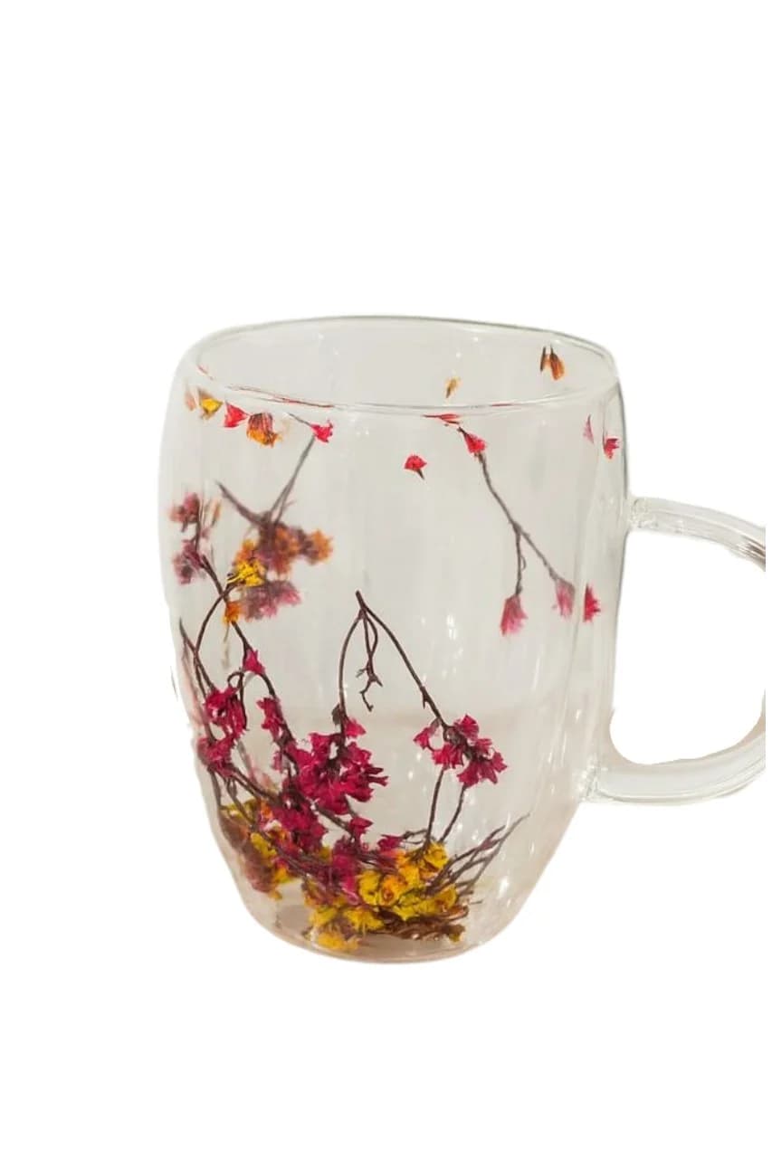 İkiqat divarlı, qulplu şüşə stəkan, 350 ml, içi güllü - GS_1015
