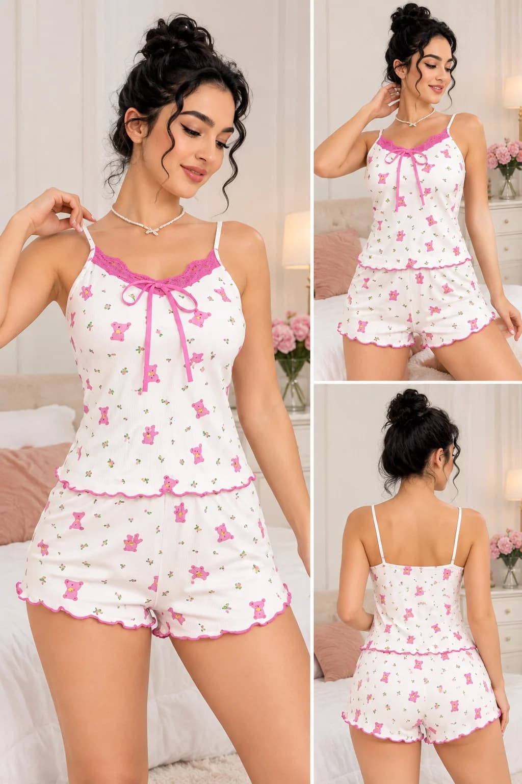 Şortlu pijama dəsti GS013, ağ, poliester, ölçü S/M