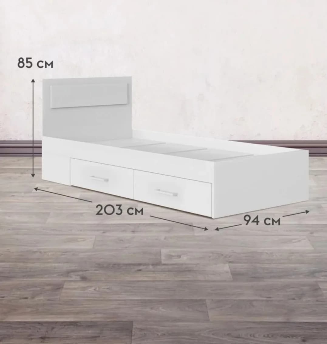 Bir nəfərlik çarpayı SO 007, laminat, ağ, 94x203.2x85 sm — image 3