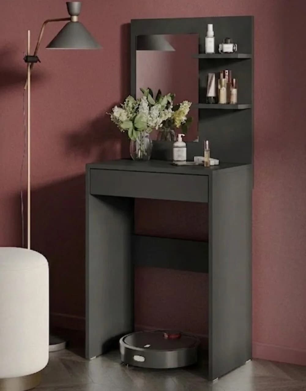 Makiyaj masası güzgülü MB3, laminat, antrasit, 130x55x35 sm