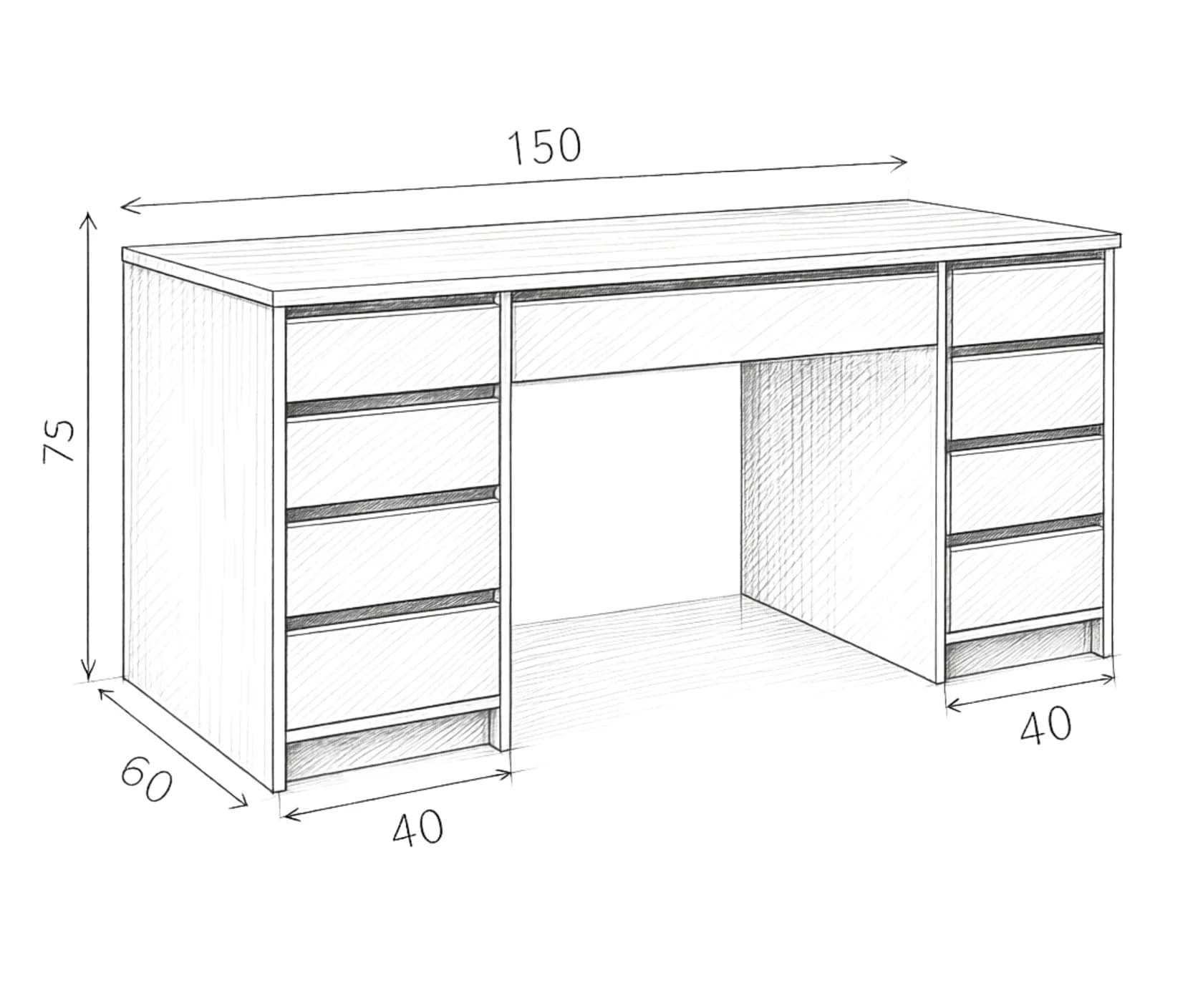 Kompüter masası 15462, laminat, 150x75x60 sm, qara — изображение 2