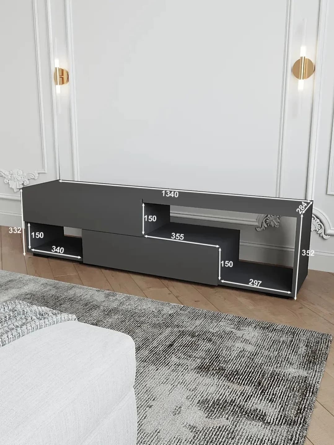 Tv üçün tumba s01, laminat, 135x33x28 sm — изображение 3