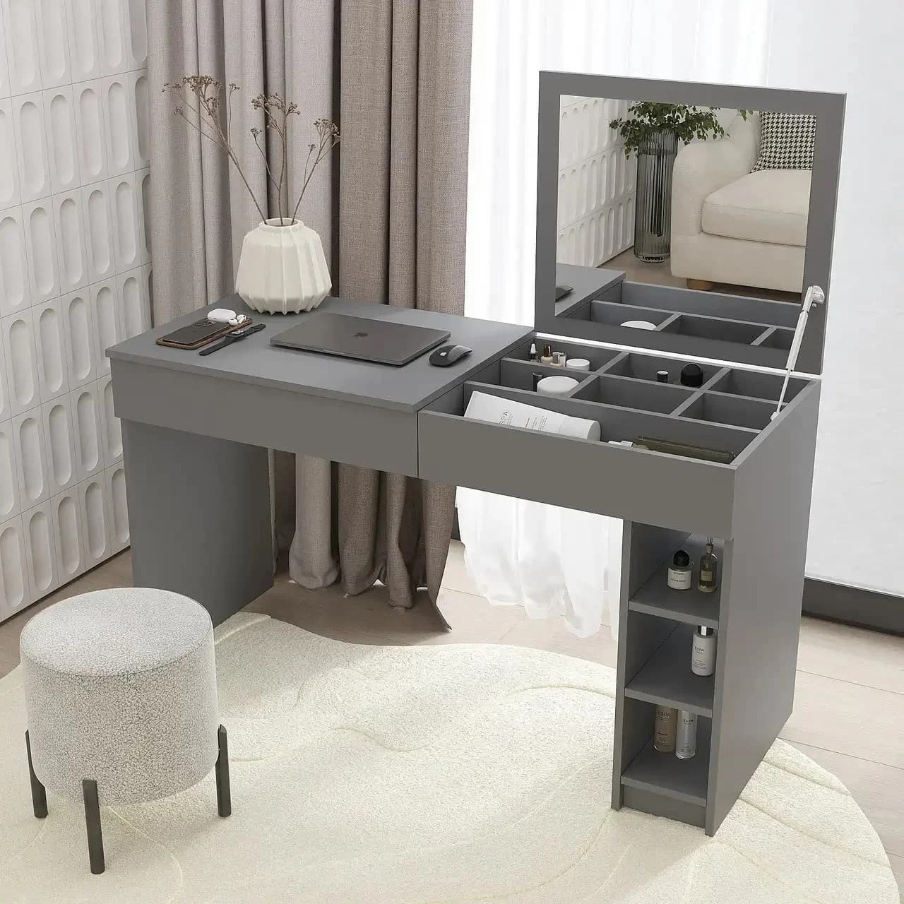 Makiyaj masası 8342, antrasit, laminat, 75х53х130 sm