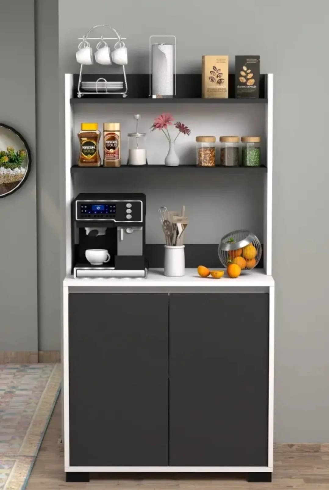 Mətbəx üçün bufet SO002, laminat, ağ/antrasit, 155x80x37 sm