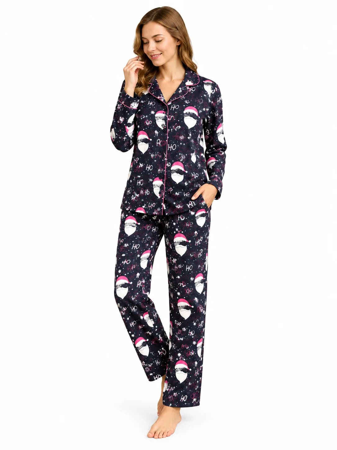 Qadınlar üçün şalvarlı pijama dəsti, tünd göy, poliester, ölçü M