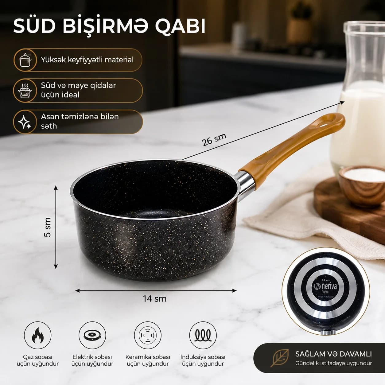 Süd qazanı 9988, yapışmayan örtük ilə, 14 sm