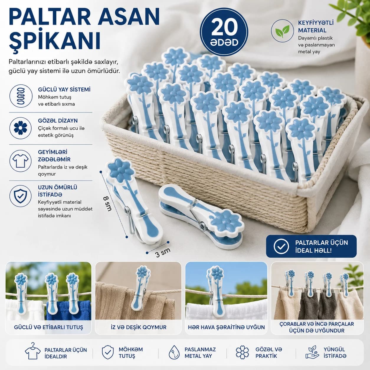 Klips Sıxac 20 əd plastik 8,3 sm