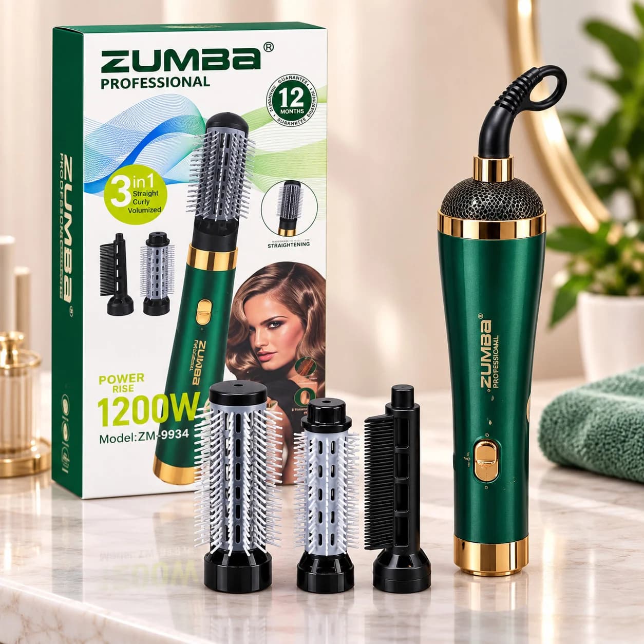 Fen-fırça Zumba ZM-9934, 1200 Vt, Yaşıl, 3 taxma