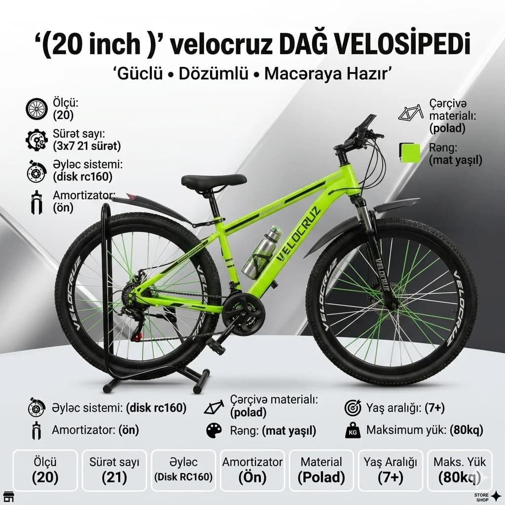 Dağ velosipedi Velocruz, qara/yaşıl, 20"