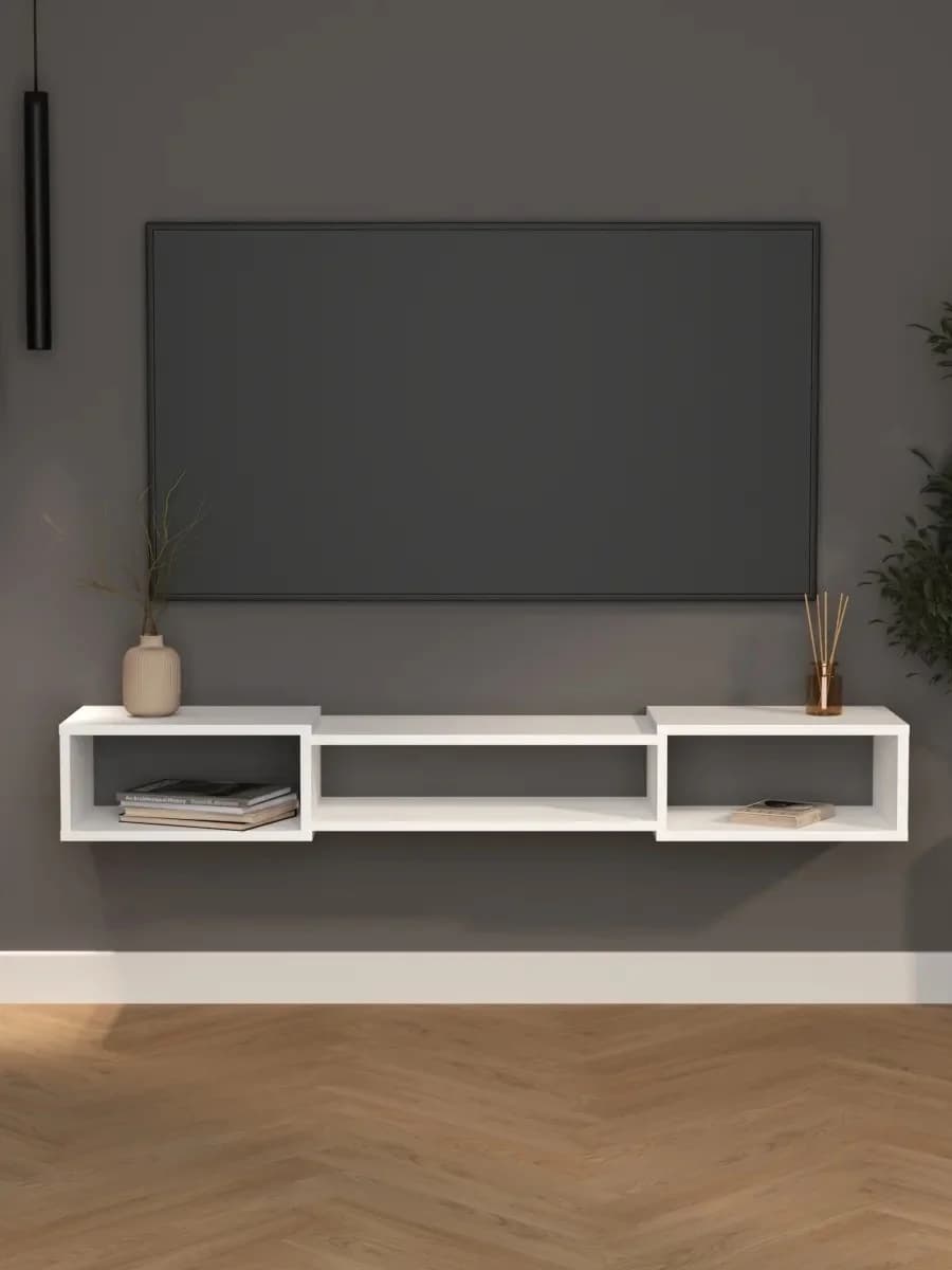 TV üçün tumba Yagmur, laminat, ağ, 150.1 sm