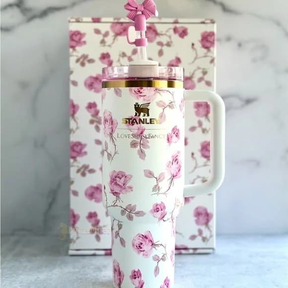 Termos Stanley Quencher H20 Tumbler, paslanmayan polad, ağ/çəhrayı, 1180 ml
