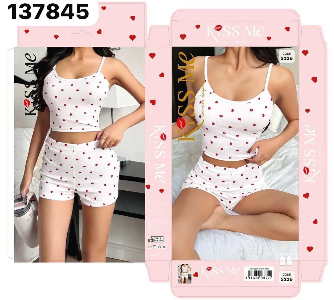 Şortlu pijama dəsti qadın üçün 11599, ağ, pambıq, ölçü One size