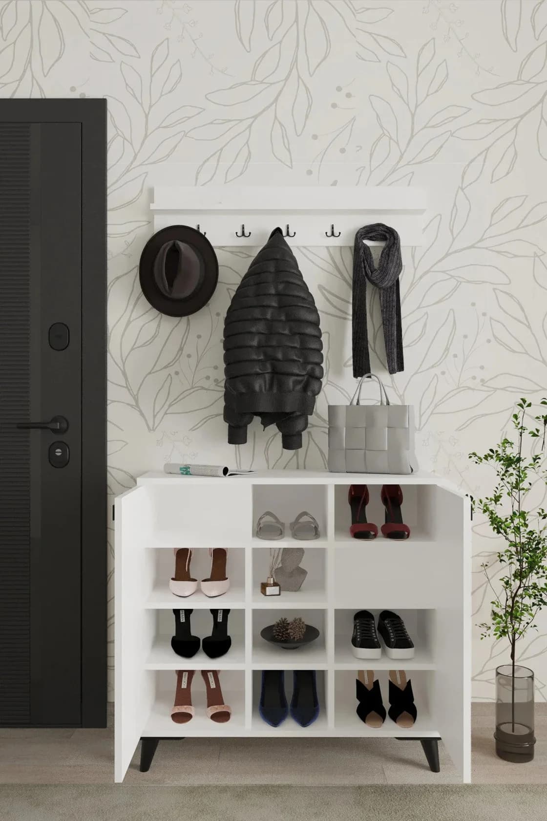 Ayaqqabı üçün tumbа Yagmur, laminat, ağ, 76x33x90 sm — изображение 2