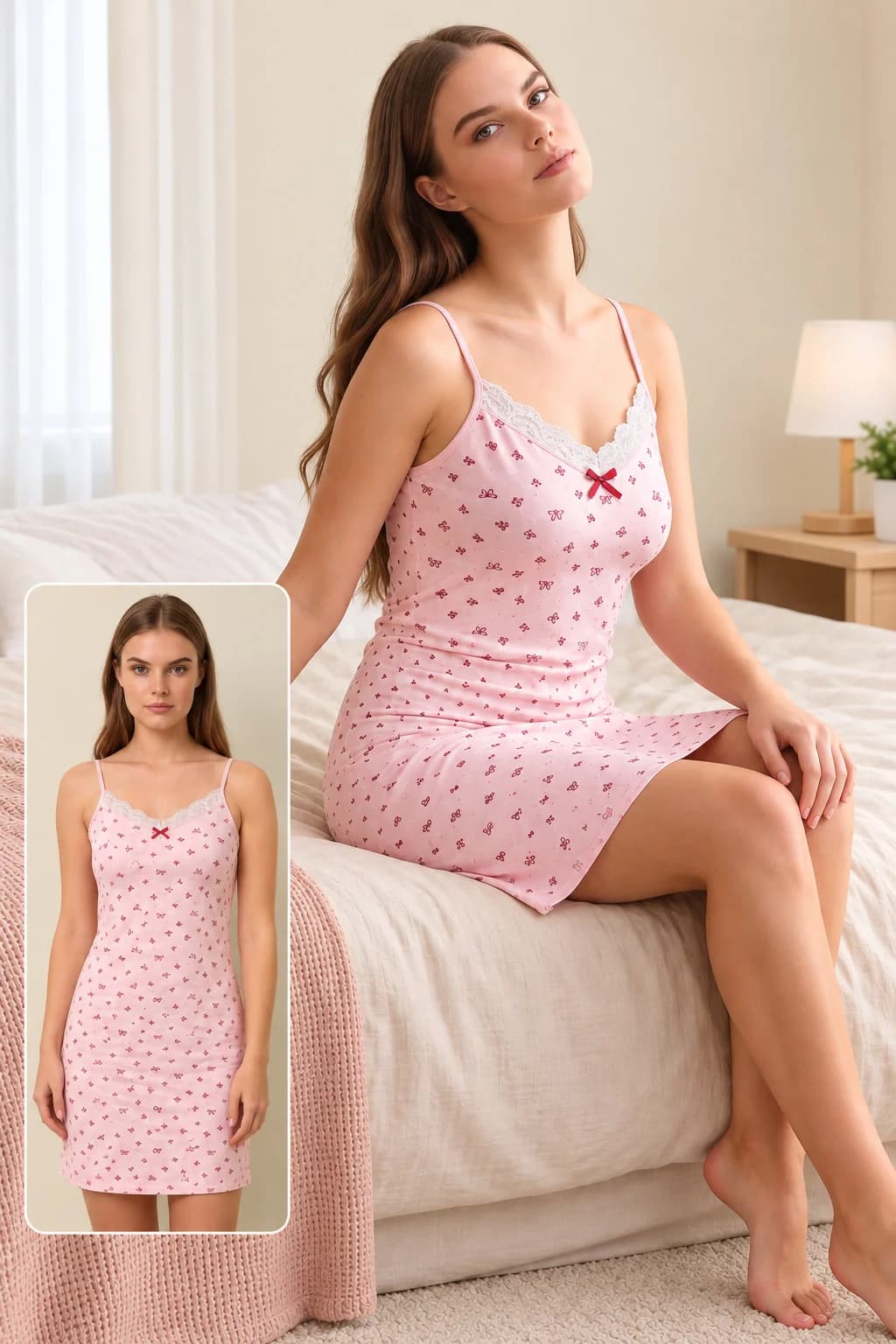 Gecə köynəyi TN0003, çəhrayı, pambıq, ölçü 3XL