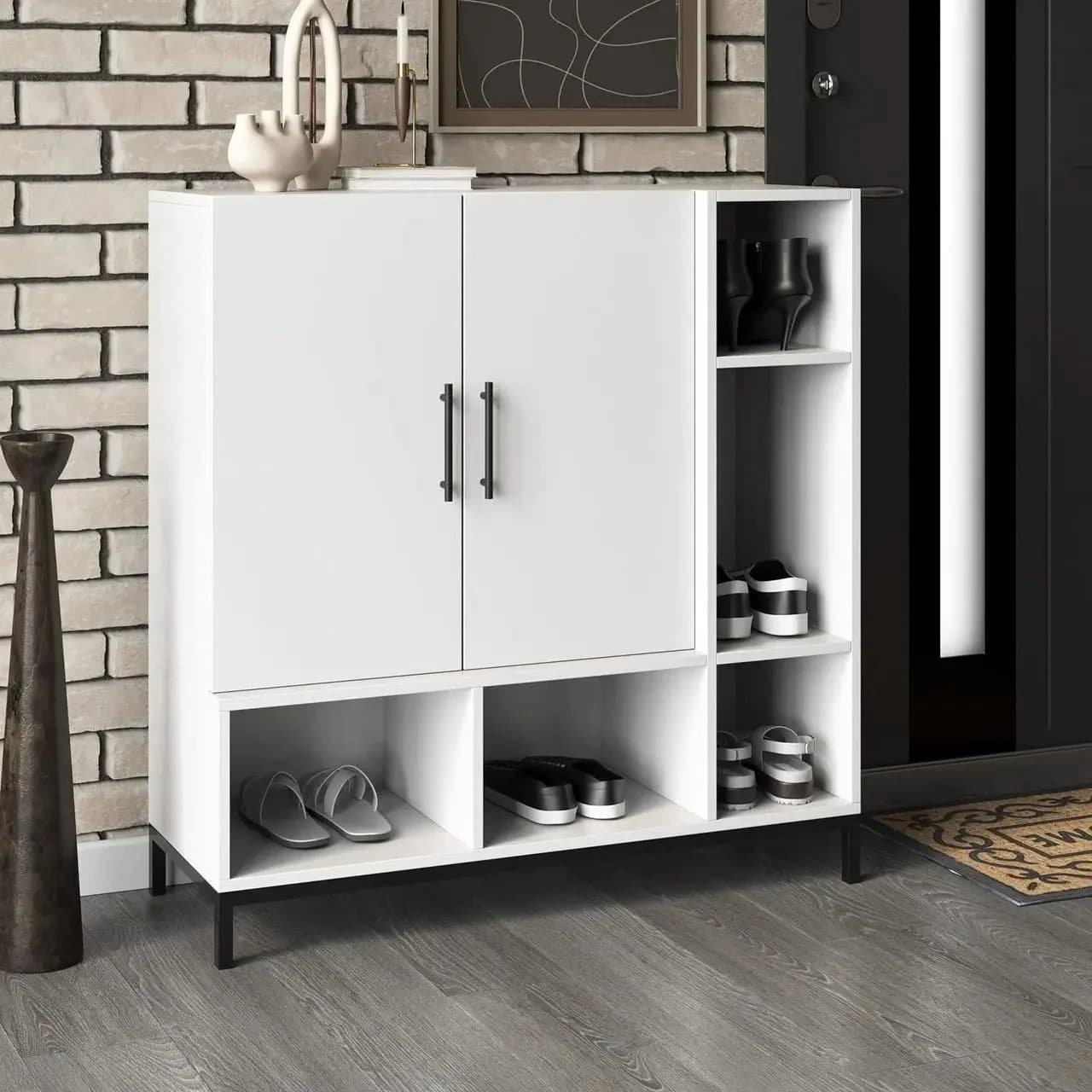 Ayaqqabı üçün tumba Yagmur, ağ, laminat, 96x35x100 sm