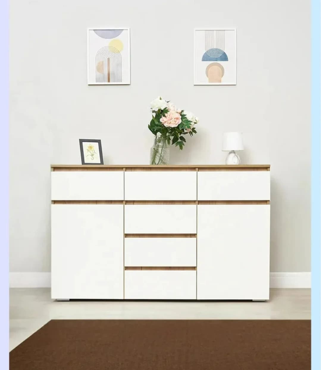 Komod SO0033, laminat, 150x39x95 sm, ağ/qəhvəyi