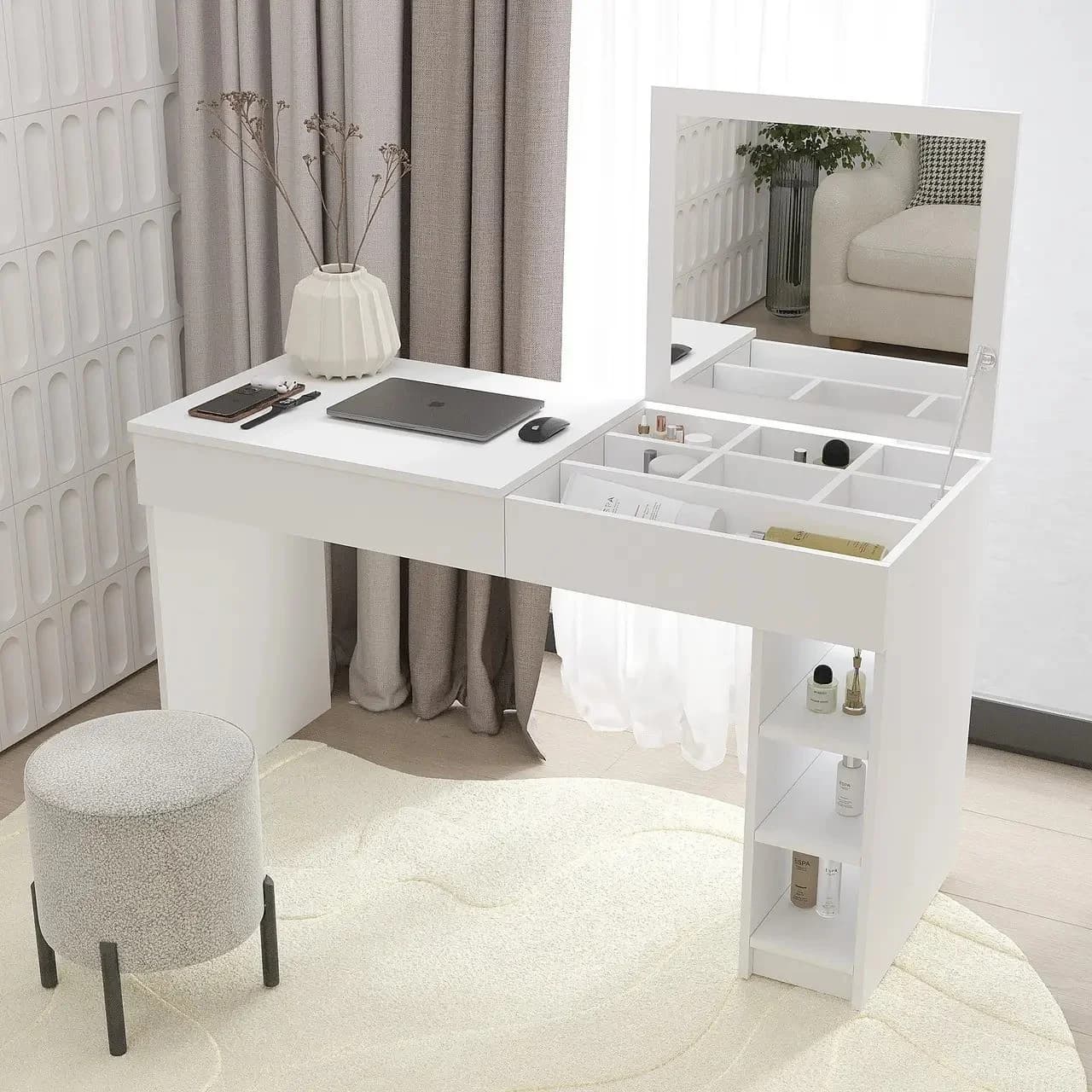 Makiyaj masası 8333, ağ, laminat, 75х53х130 sm