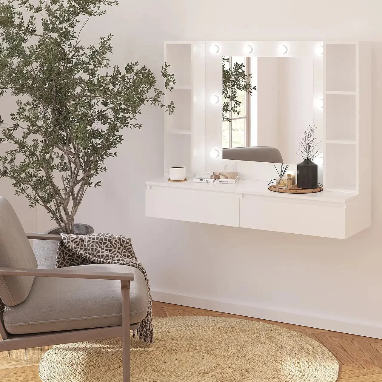 Makiyaj masası 8393, ağ, laminat, 100х40х120 sm