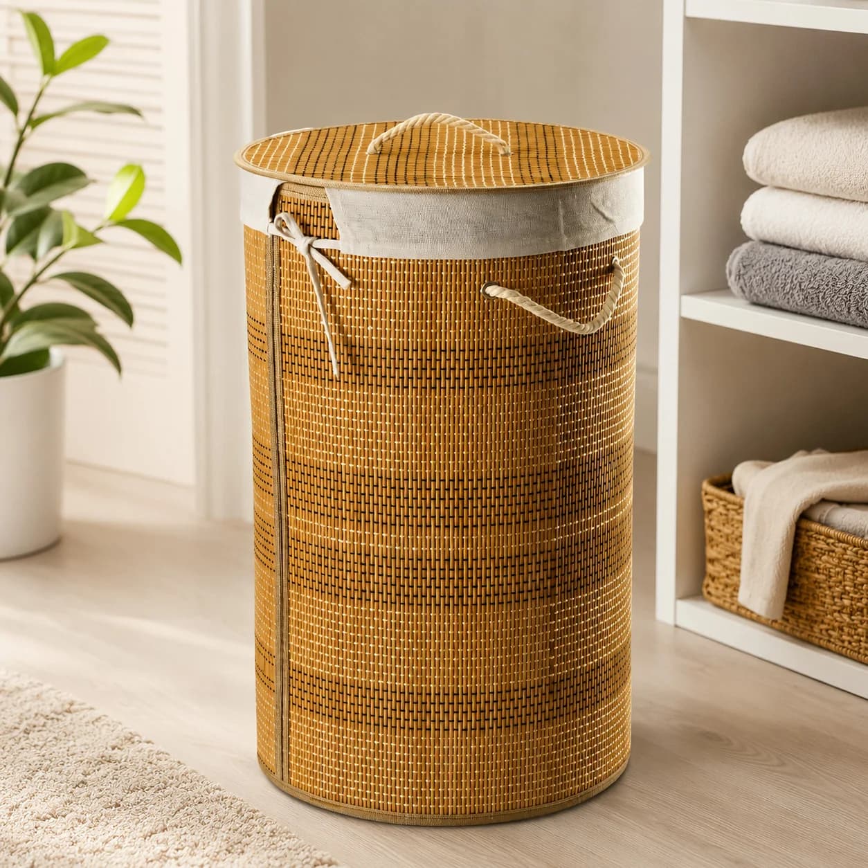 Çamaşır üçün səbət 11878, dairə, təbii bej, 60 L