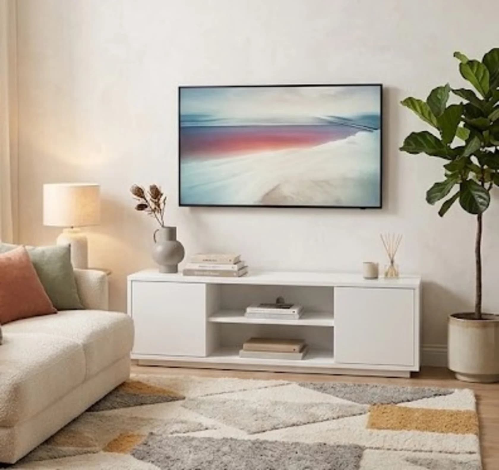 TV üçün tumba MB 14, laminat, ağ, 160x45x40 sm