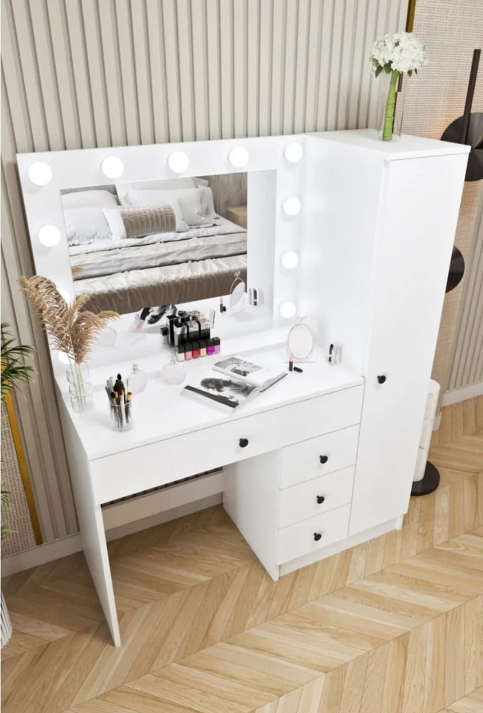 Makiyaj masası SO0020, laminat, 150x120x45 sm, ağ — изображение 6