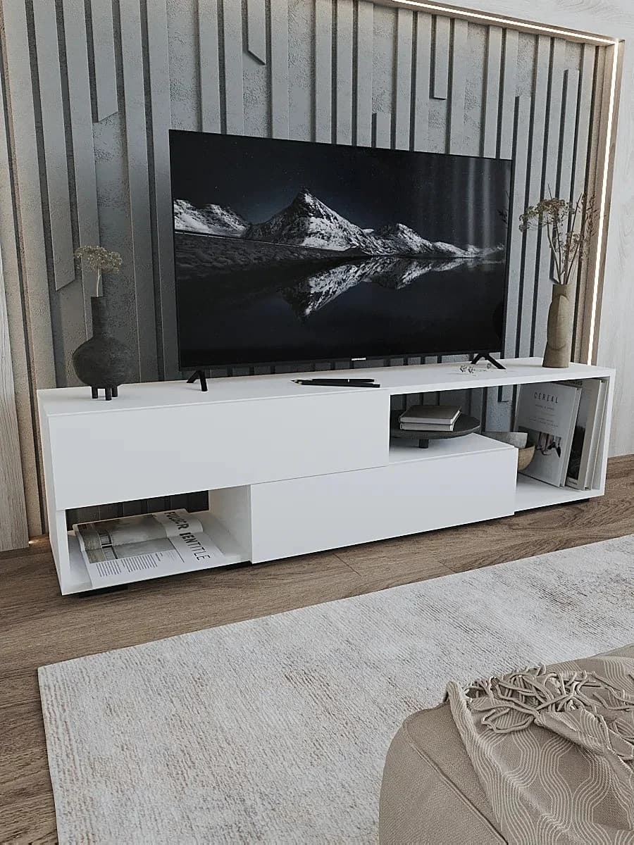 TV üçün tumba Yagmur 85_15456, laminat, ağ, 134x30x30 sm — изображение 3