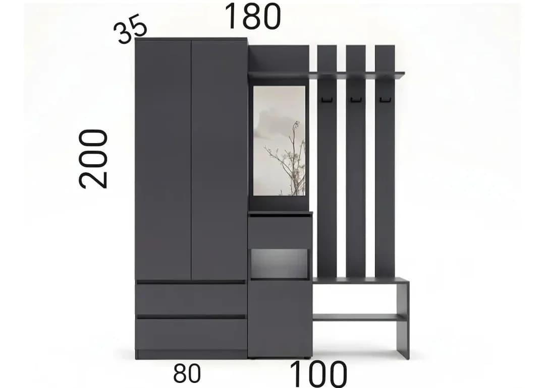 Dəhliz üçün şkaf SO 001, laminat, antrasit, 180x35x200 sm — image 4