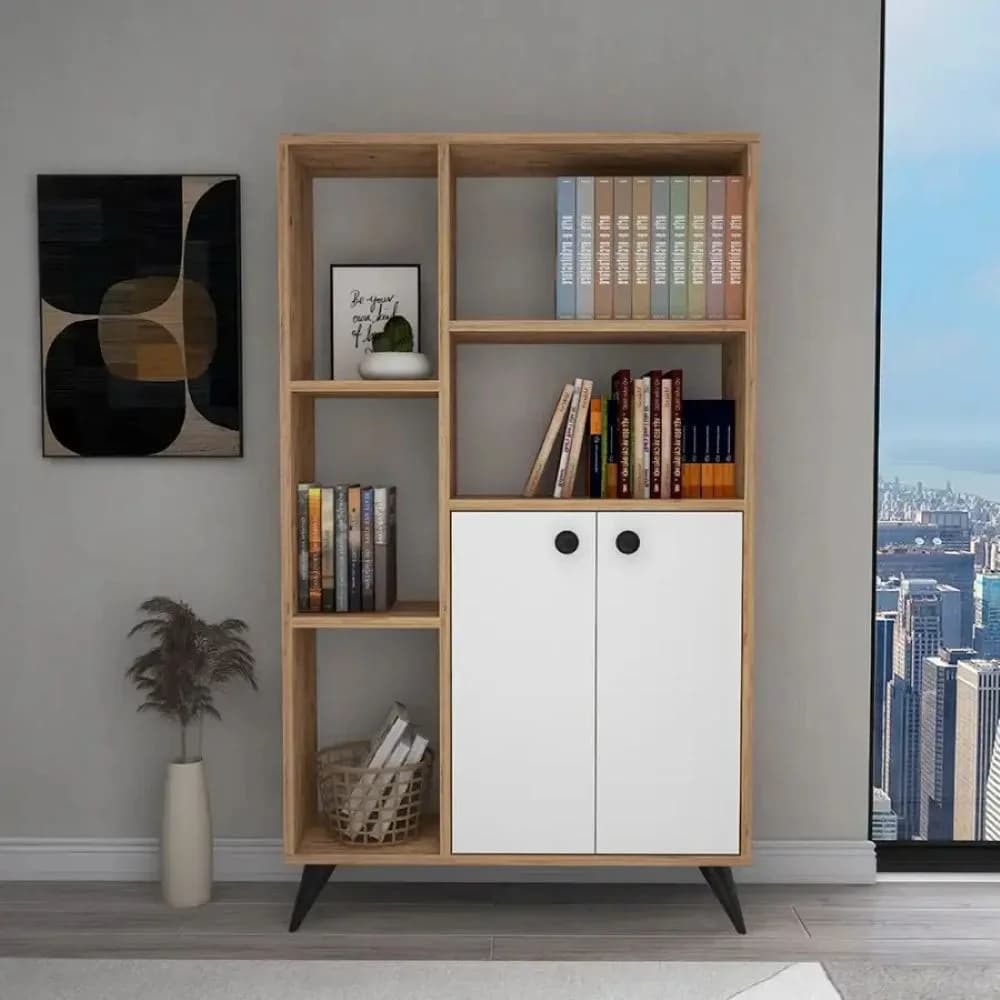 Kitablar üçün şkaf SO011, qəhvəyi, laminat, 135.6х80х25 sm