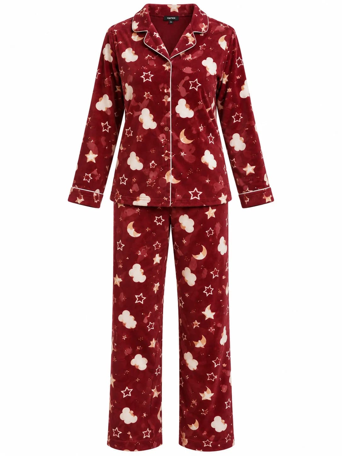 Qadın üçün şalvarlı pijama dəsti, velür, tünd qırmızı, ölçü L