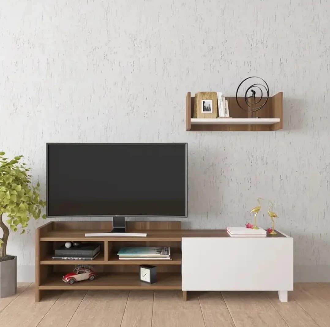 Tv üçün tumba SO008, laminat, ağ/bej, 120x43x30 sm — image 2