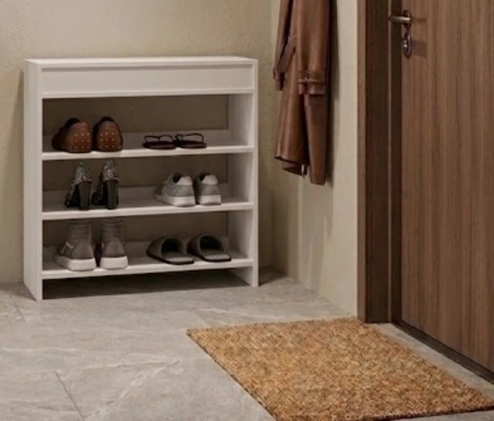 Ayaqqabı üçün tumba MB15, laminat, ağ, 72x80x32 sm