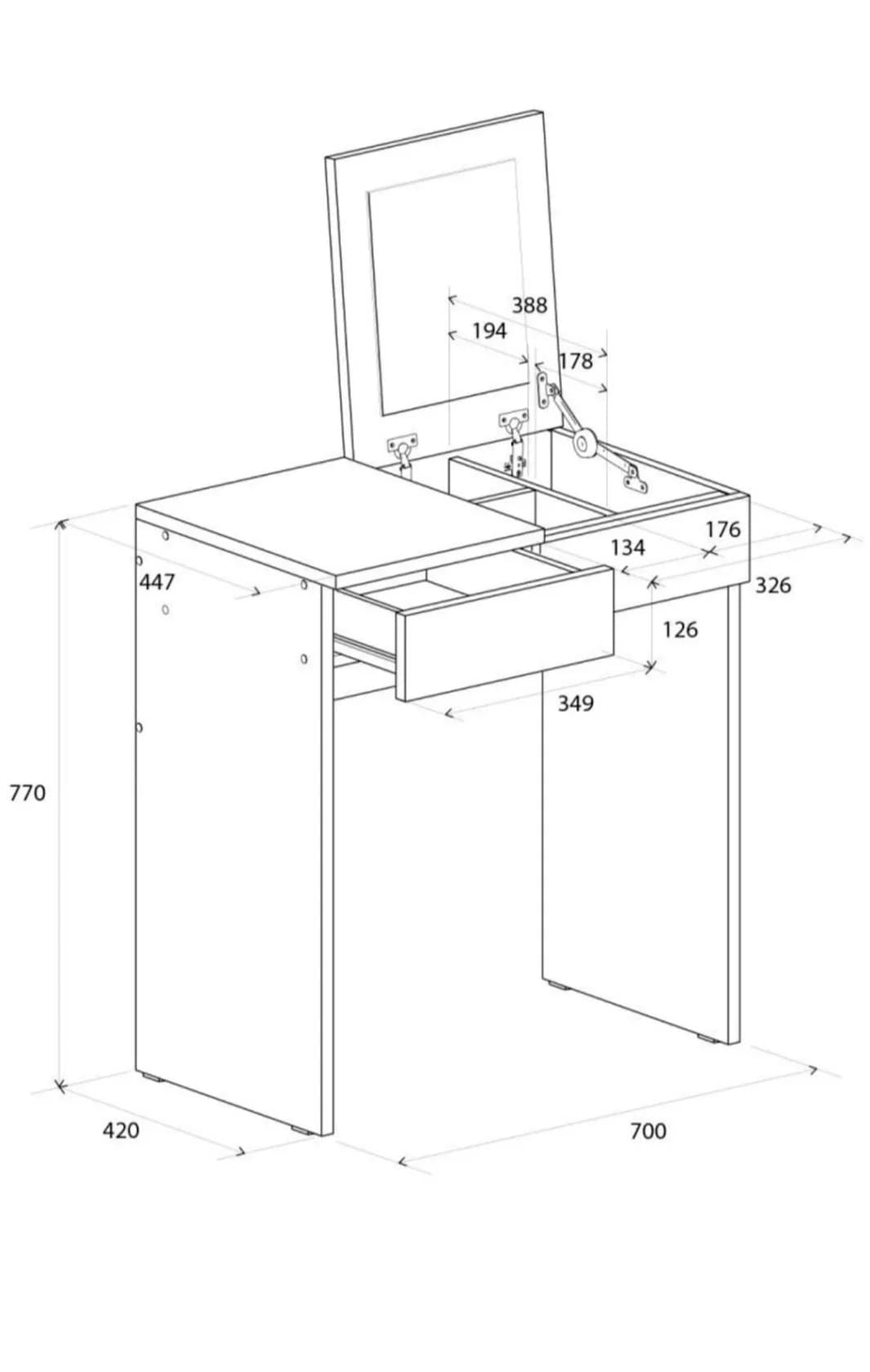 Makiyaj masası SO0022, laminat, 77x70x45 sm, ağ — изображение 5