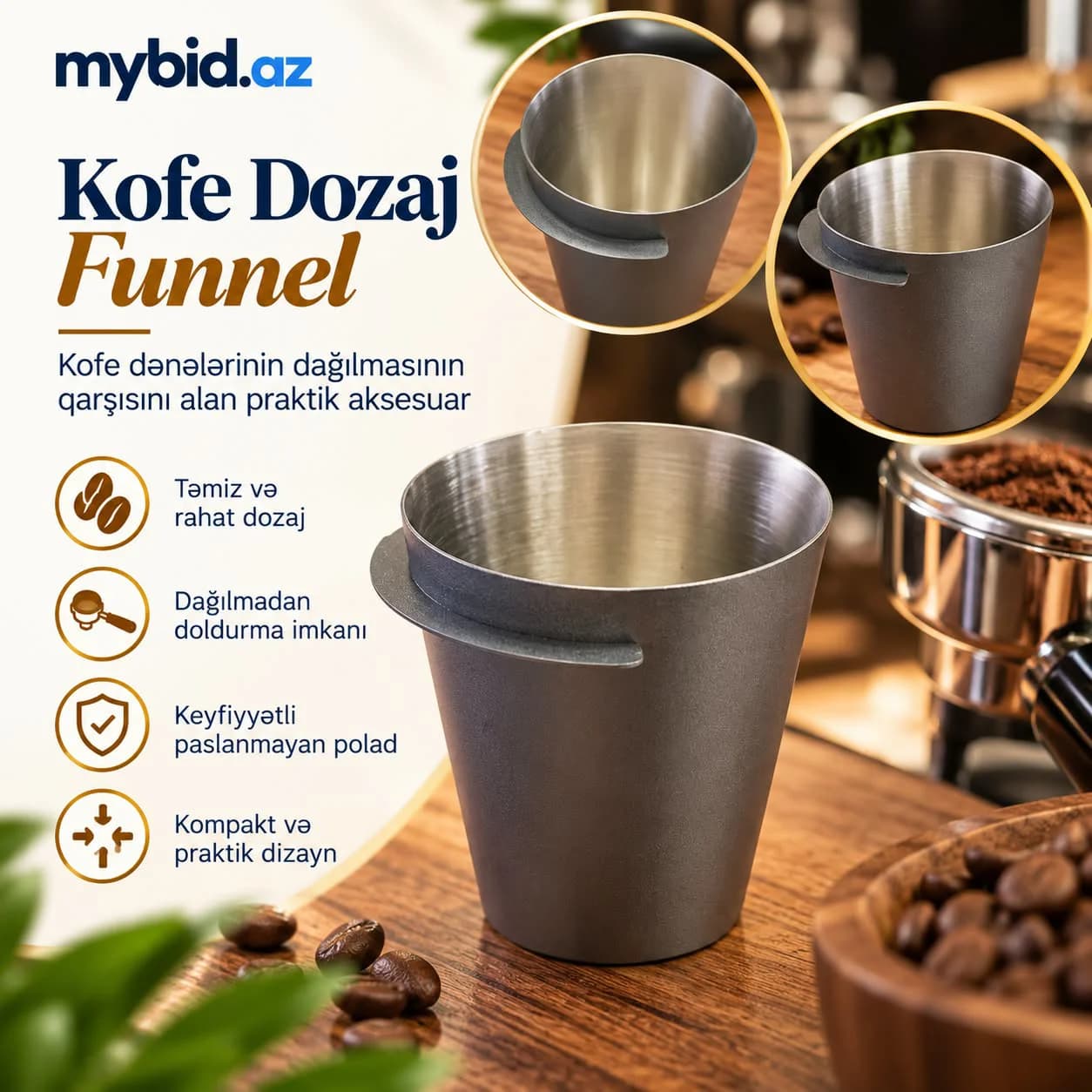 Kofe Dozaj Funnel – Paslanmayan Polad Kofe Doldurma Halqası