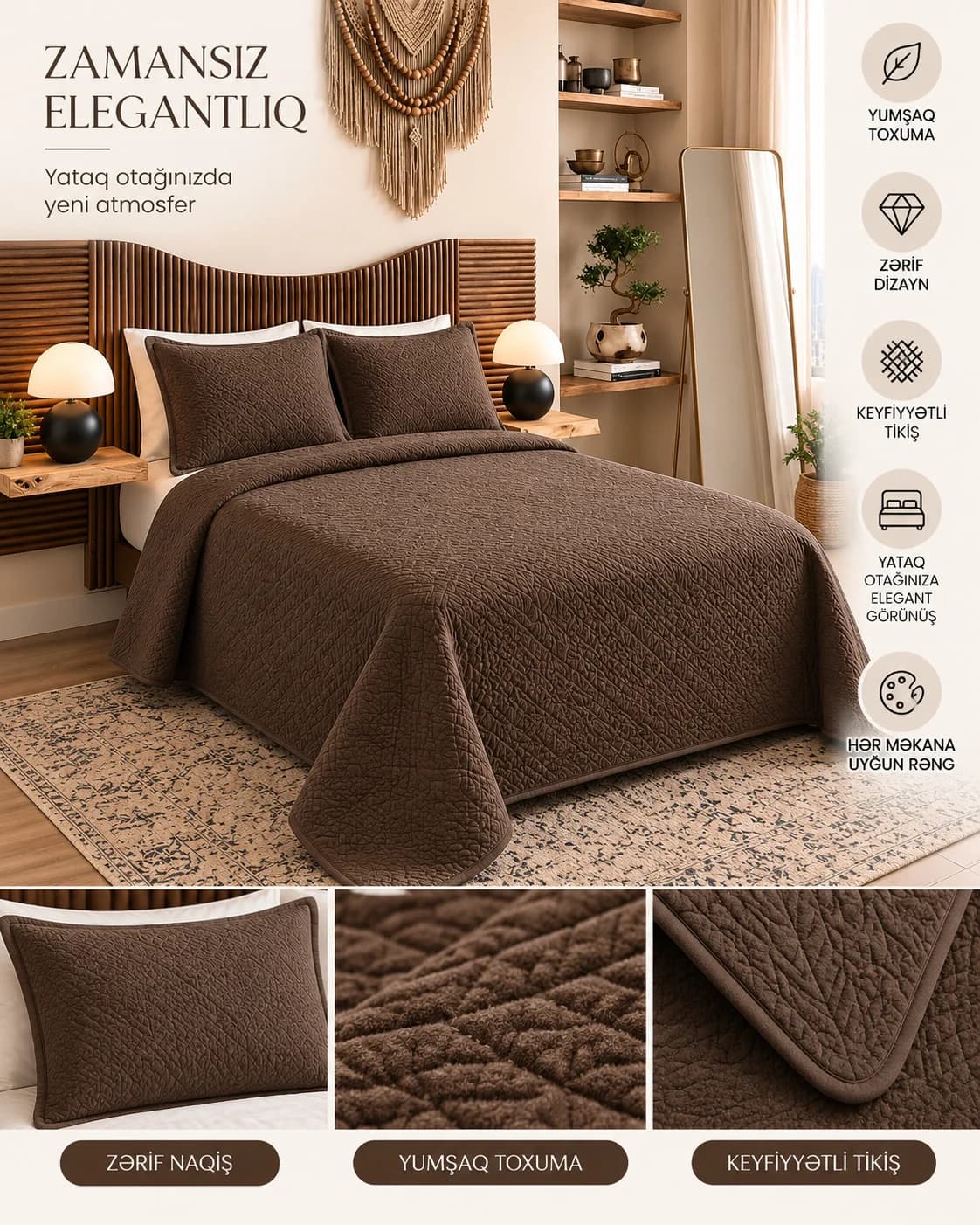 Yataq dəsti, ikinəfərlik, poliester, yorğan üzü 230x240 sm, mələfə 230x240 sm, yastıq üzü 2 əd 50x70 sm