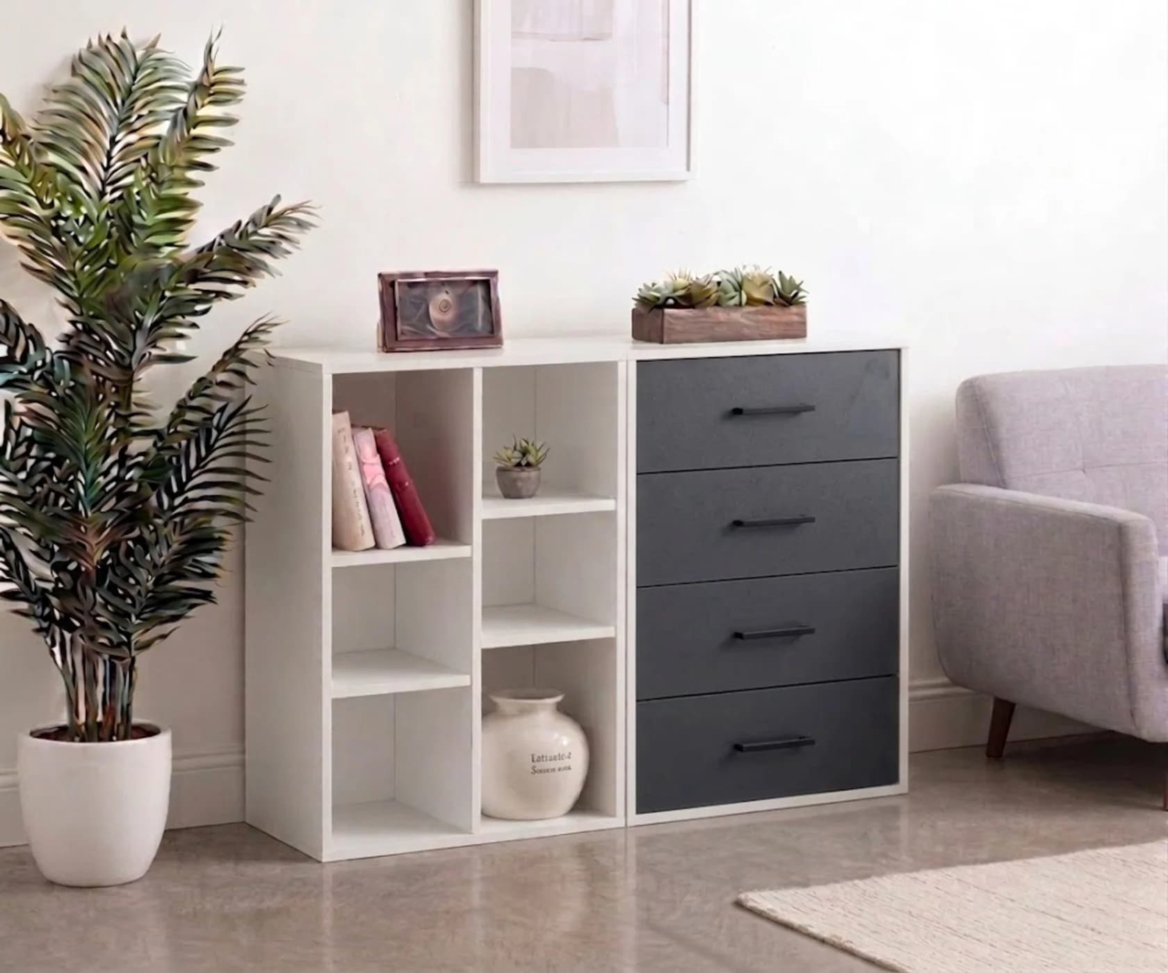 Komod No Brand MB 36, Laminat, Ağ, Antrasit, 120x80x40 sm