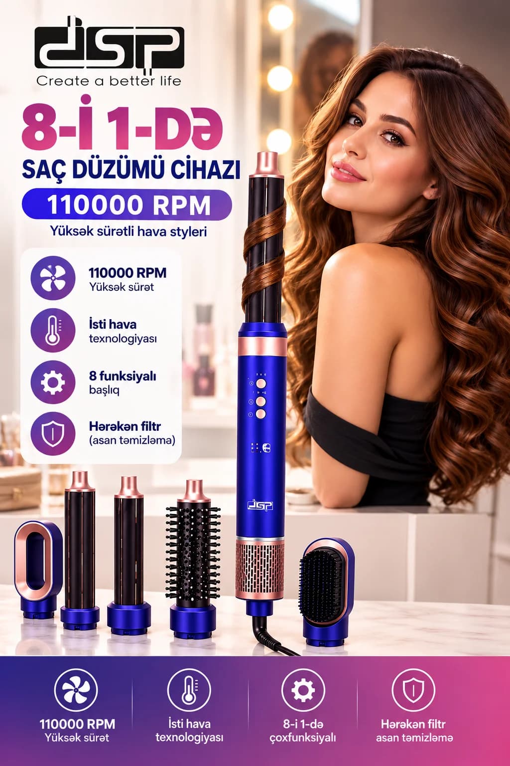 DSP 8-i 1-də Saç Düzümü Cihazı 110000 RPM