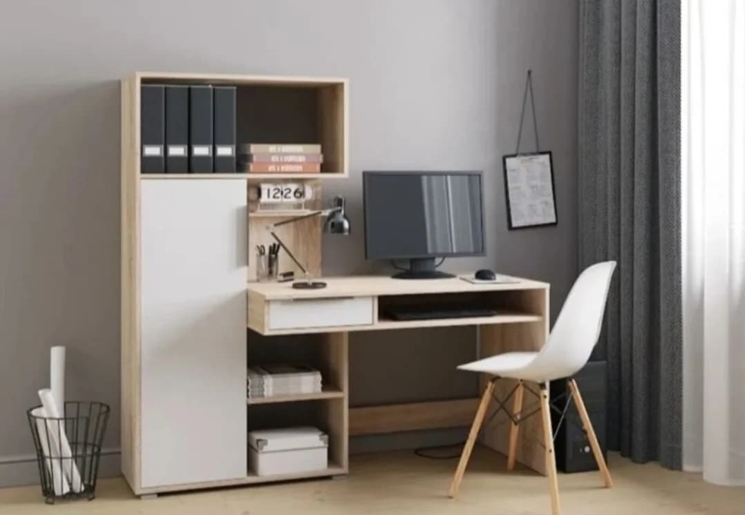 Kompüter masası 2566225, laminat, bej/ağ, 150x150x58 sm