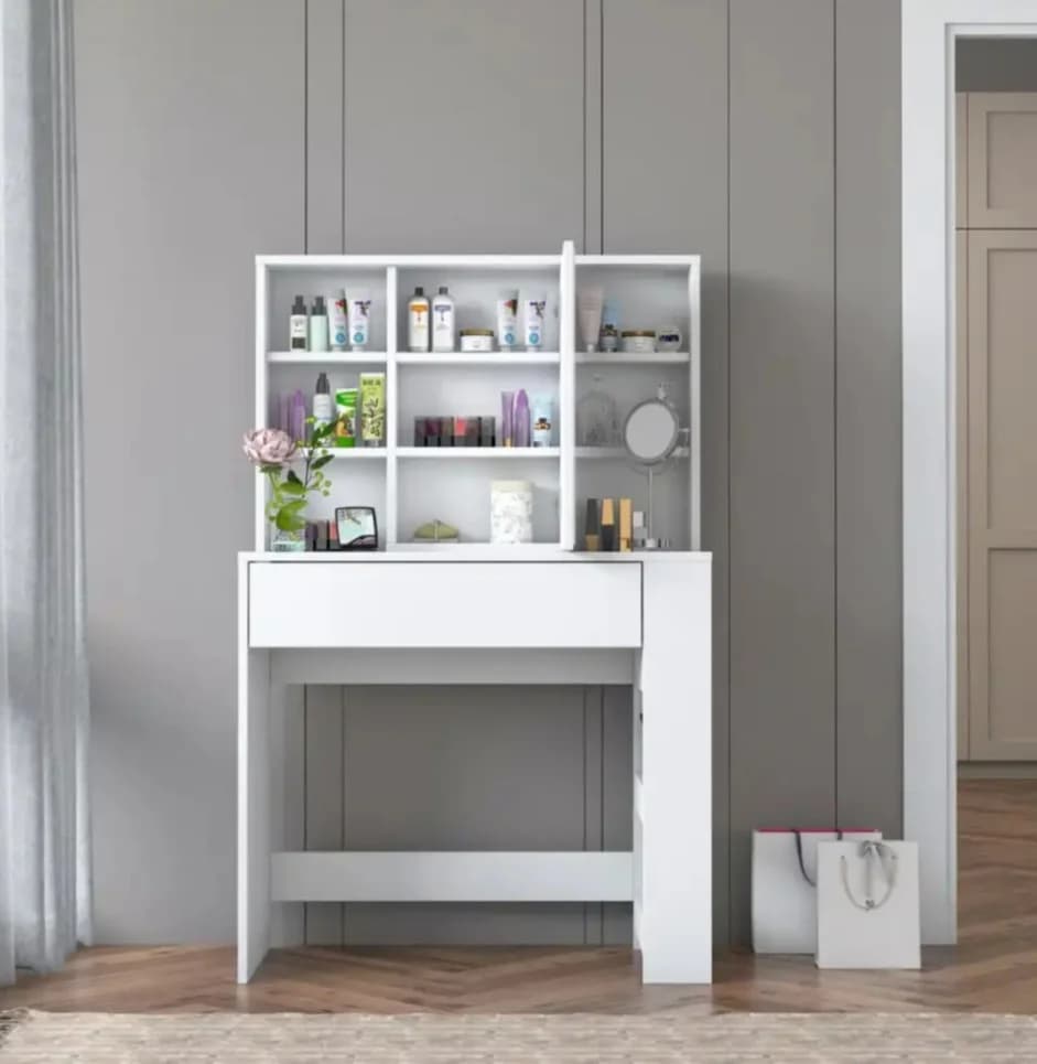 Makiyaj masası SO0022, laminat, ağ, 141.8x40x90 sm — изображение 5