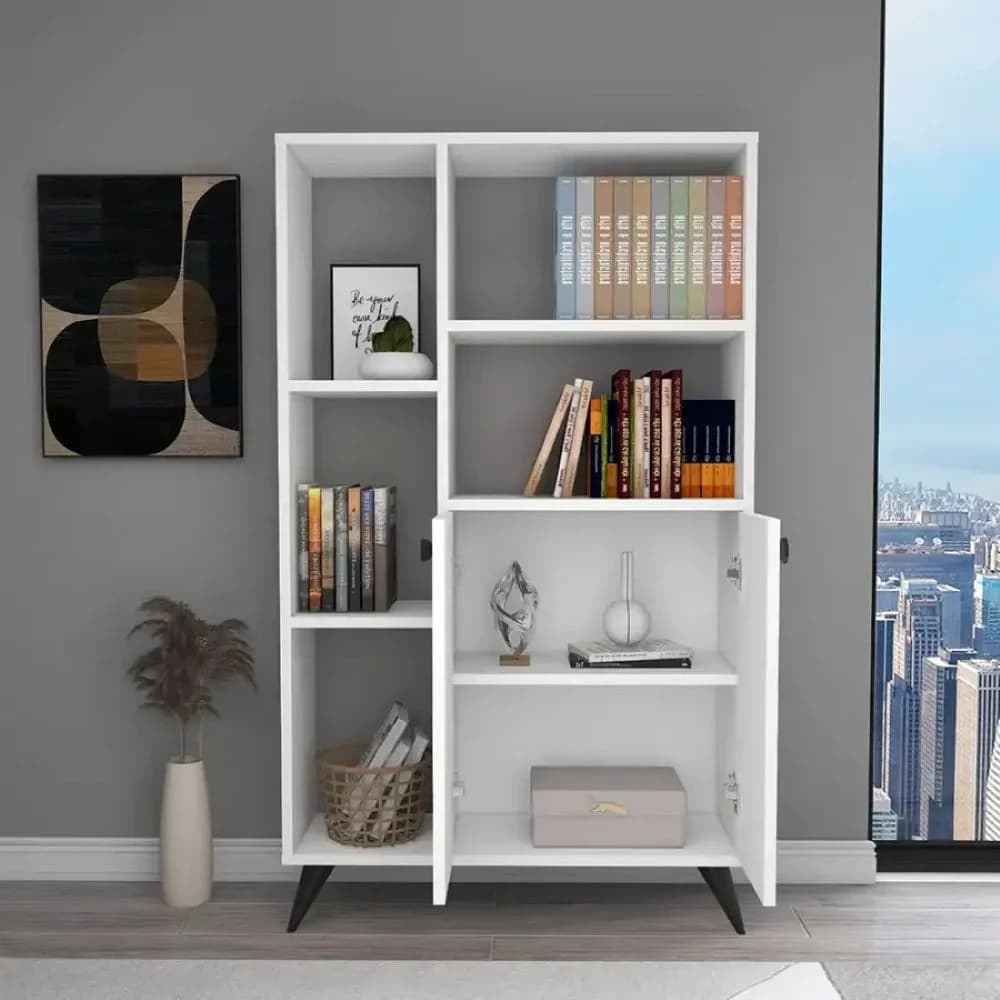 Kitablar üçün şkaf SO012, ağ, laminat, 135.6х80х25 sm — image 3