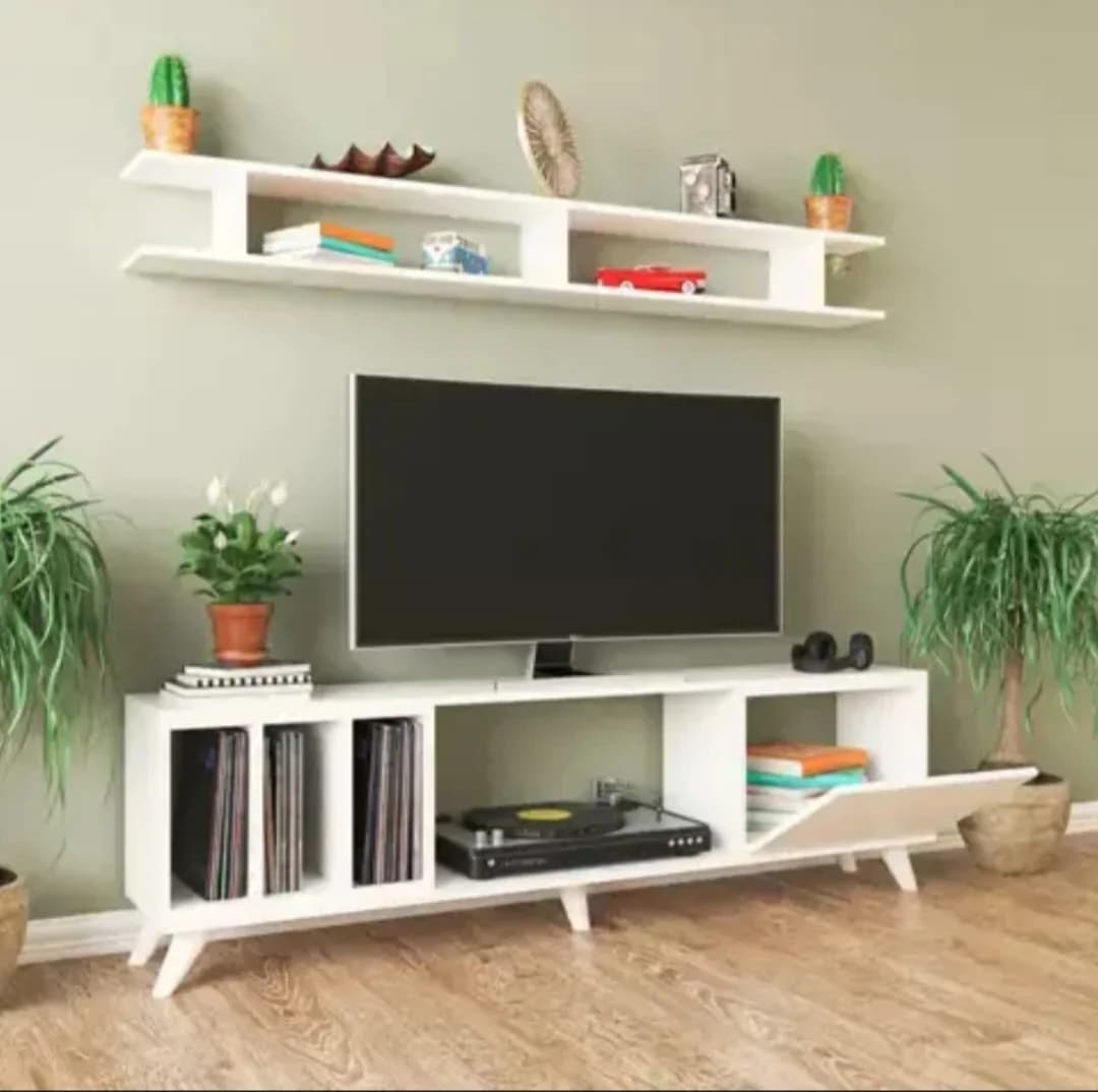 Tv üçün tumba SO008, laminat, ağ, 180x40x30 sm — изображение 3