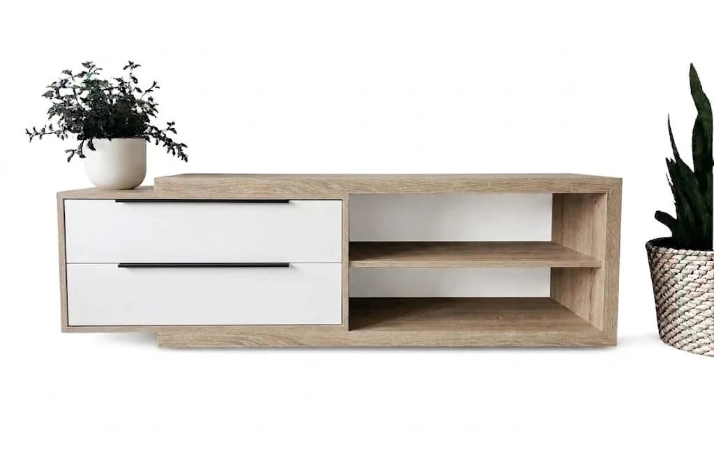 TV üçün tumba Line, laminat, 180x45x38 sm, ağ/bej