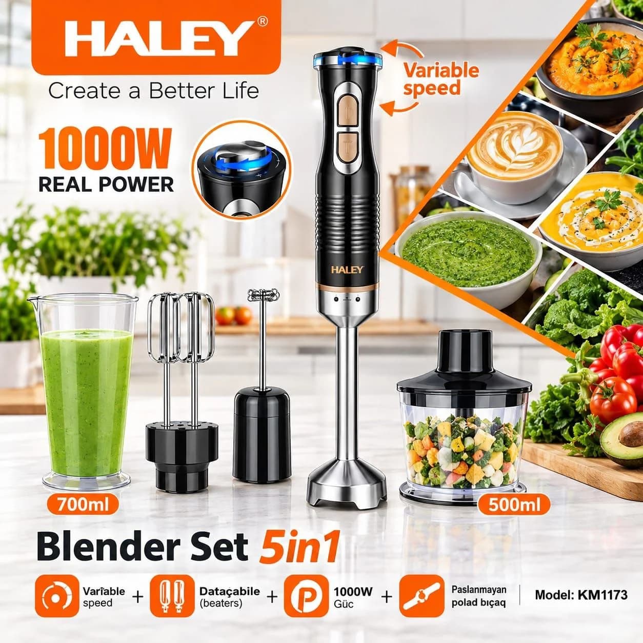 HALEY KM1173 1000W 5-in-1 Əl Blender Dəsti