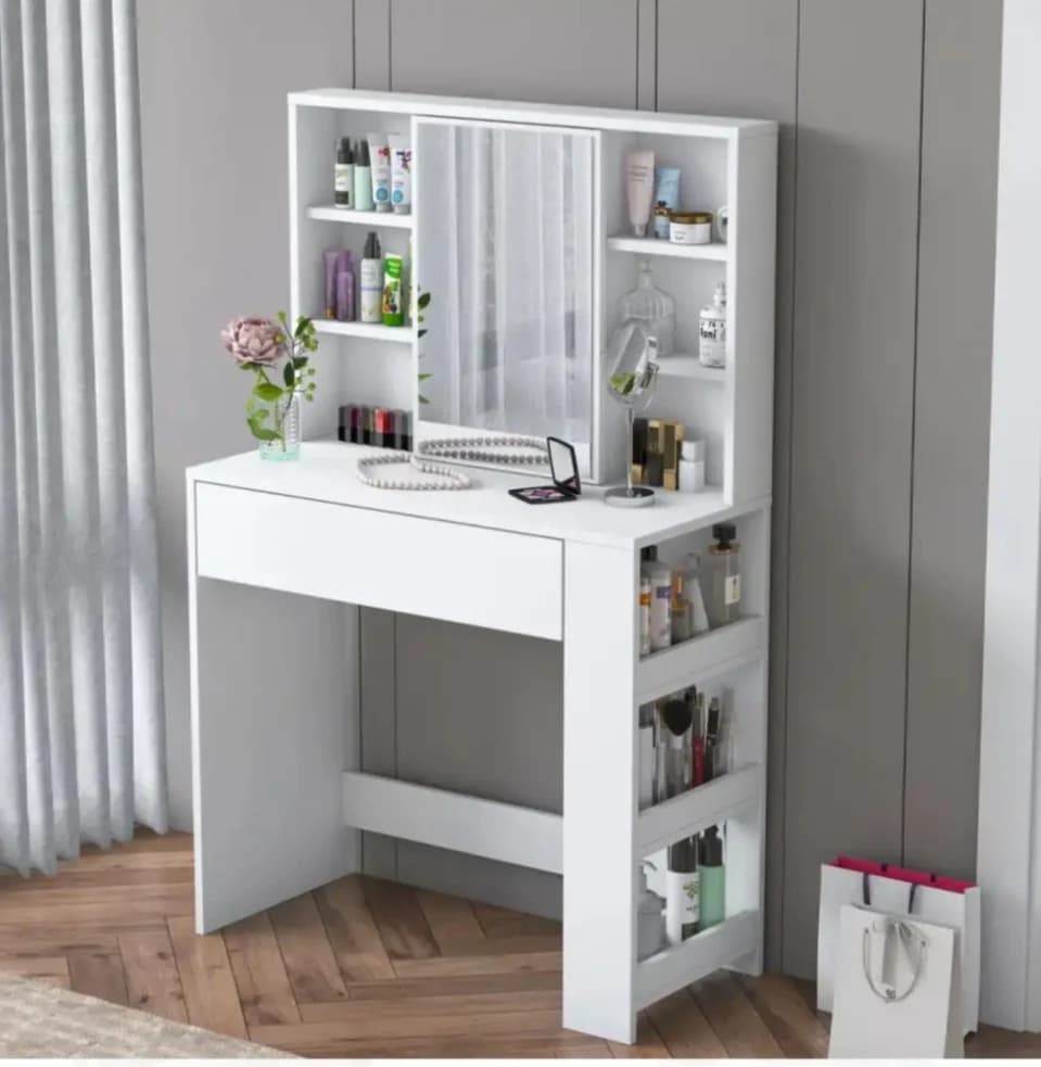 Makiyaj masası SO0022, laminat, ağ, 141.8x40x90 sm — изображение 4