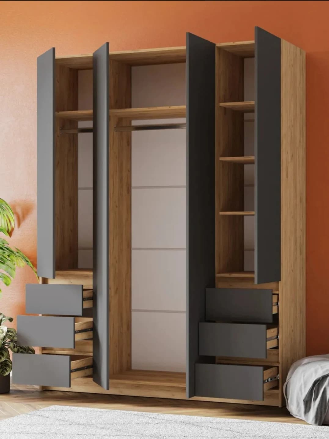 Şkaf SO S009, laminat, antrasit/qəhvəyi, 160x50x210 sm — image 2