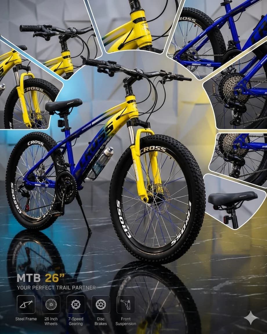 Dağ velosipedi Cross MTB 26" göy/sarı