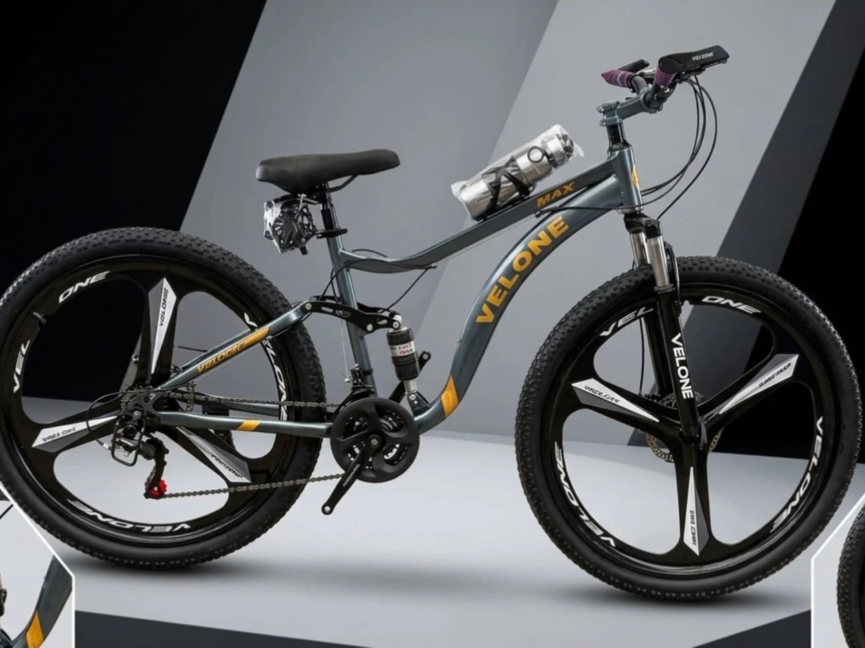 Dağ velosipedi Velocruz 2 amartizatorlu AMG disk MTB 24, boz