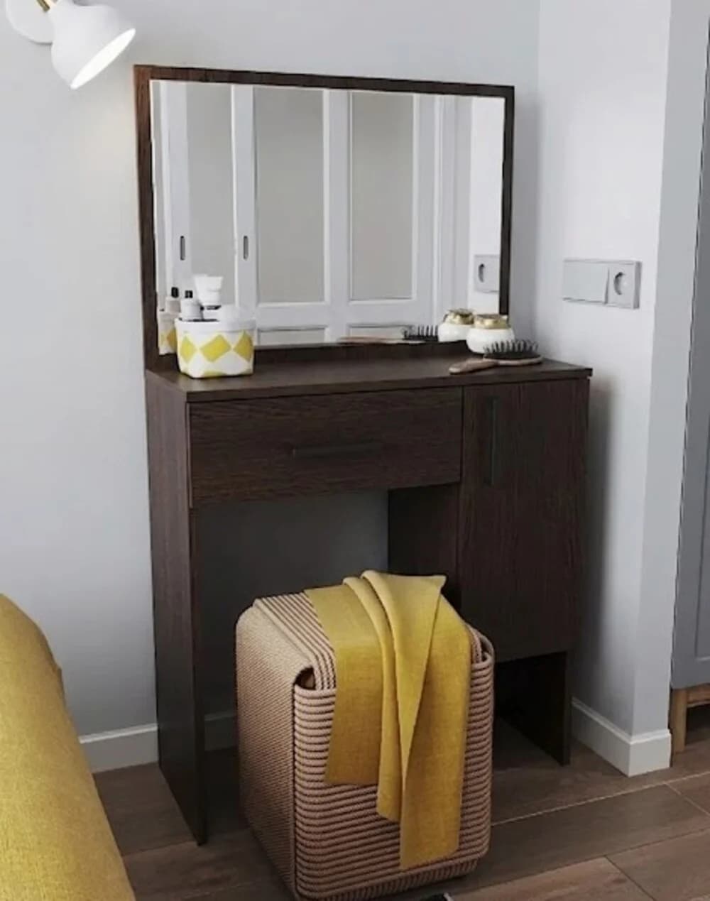 Makiyaj masası güzgülü MB5, laminat, venqe, 125x72x30 sm